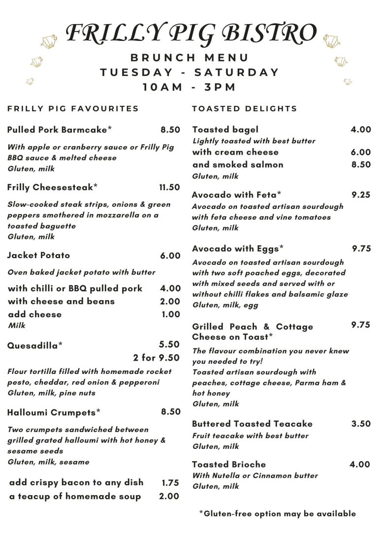 Frilly pig bistro – Quality fresh menu